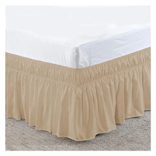 Elastic bed skirt with ruffles, soft, comfortable, wraparound, lightfast (brown, double bed)