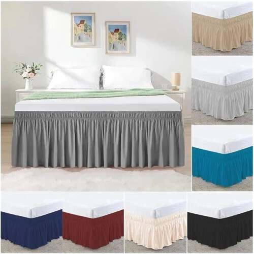 Elastic bed skirt with ruffles, soft, comfortable, wraparound, lightfast (brown, double bed) 1