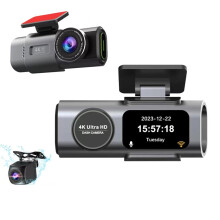 Grabadora de vídeo para coche, visión nocturna con tecnología de doble lente 4K mejorada, cámara de salpicadero doble con cobertura gran angular