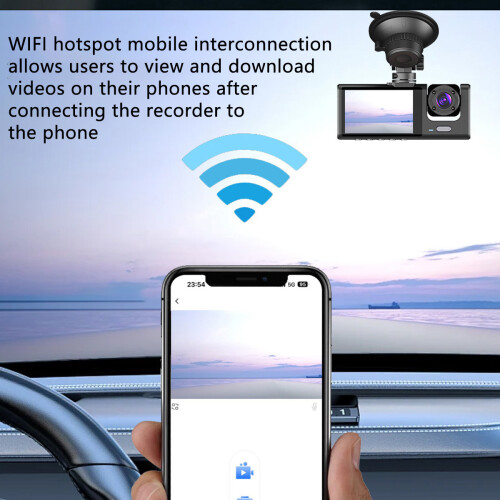 Système DVR pour voiture avec technologie à triple objectif, vision nocturne améliorée grâce à 4 lampes infrarouges, enregistrement en boucle 2