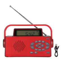 Nødvejrradio med solcelledrevet håndsving, AM FM NOAA-modtagelse, mobiltelefonoplader, hovedtelefonstik, lommelygte, type C-opladning og SOS-siren