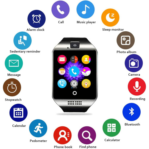 Full Touch Screen Android Smartwatch With SIM Card Slot Pedometer Camera FitnessTracker Silver Black 2