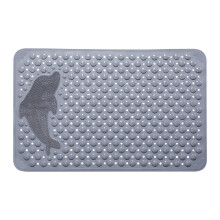 Bath Mat with Dolphin Pattern, Thick Massage Brush Surface, Machine Washable Gray