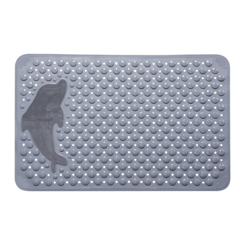 Bath Mat with Dolphin Pattern, Thick Massage Brush Surface, Machine Washable Gray
