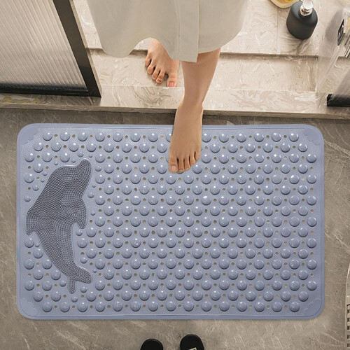 Bath Mat with Dolphin Pattern, Thick Massage Brush Surface, Machine Washable Gray 1