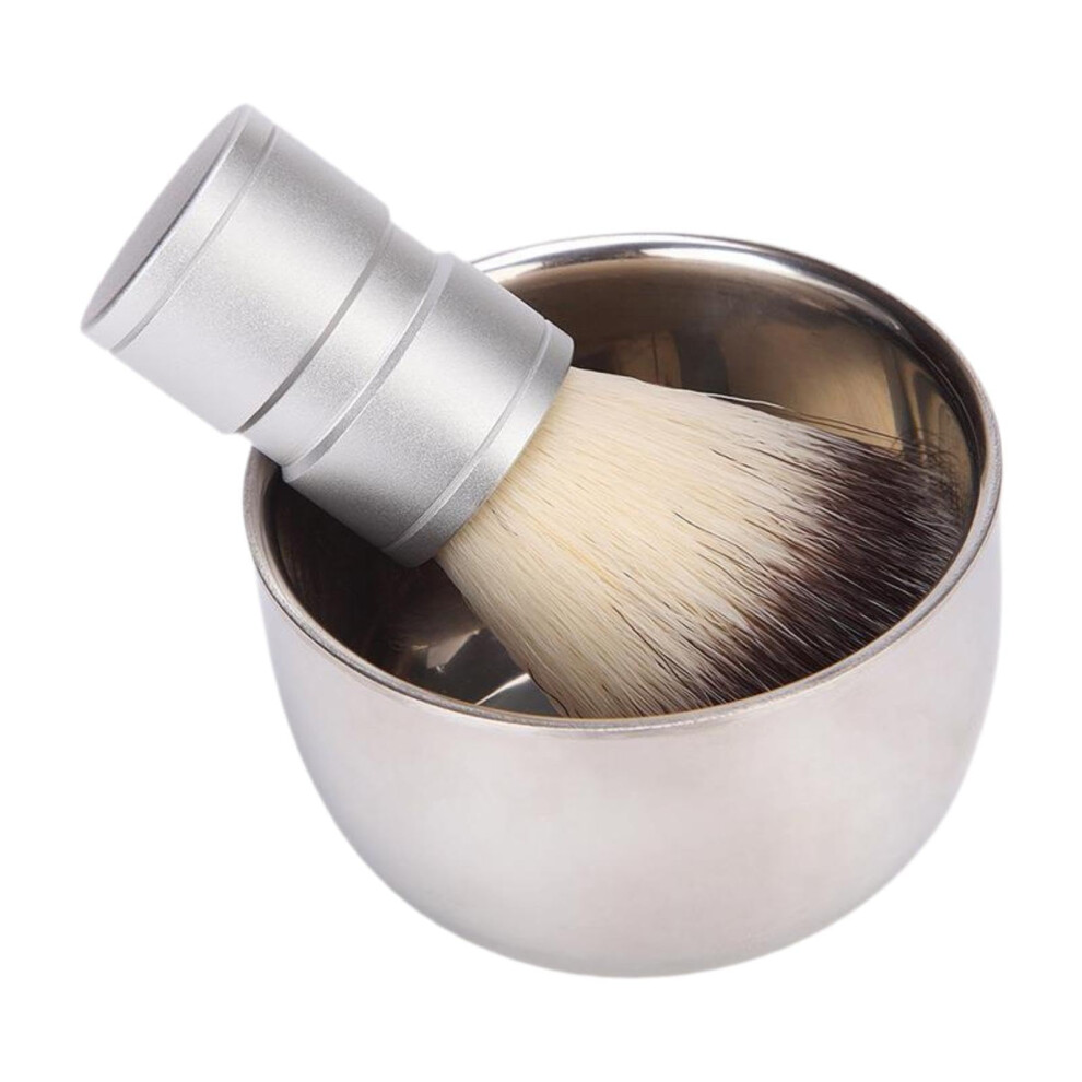 Men's Stainless Steel Shaving Bowl Brush Set 2 in 1 for Traditional Wet Shaving