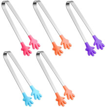 Håndtak i rustfritt stål, mini-silikontang med håndformede tupper for servering, varmebestandig, enkel å rengjøre, søt design,