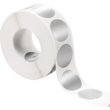 Para uso comercial, crie cartões raspáveis com adesivos circulares transparentes prateados de 2,5 x 2,5 cm (1 x 1 polegada), prontos para usar em
