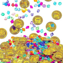 Piraten-Goldmünzen und Piraten-Edelsteine, 200-teiliges Schatzset für Geburtstagsfeiern, robustes und sicheres Kunststoff-Schatzsuchzubehör, Pi