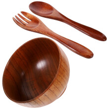 1 Set Natürlicher Holzschüssel Mit Löffel Gabel Für Salat Und
