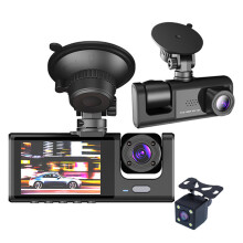 Cámara de salpicadero delantera y trasera para vehículos, cámara de salpicadero de tres canales con visión nocturna 1080P y monitorización de