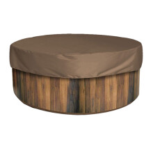 Capa protetora externa para spa redondo, resistente a raios UV, em poliéster impermeável com bainha elástica, fácil de colocar e ajustar. Ideal