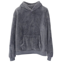 (L, Gray) Casual Mens Thick Fleeced Hoodie Winter Autumn Plush Fur Jumper Sweater Pullover