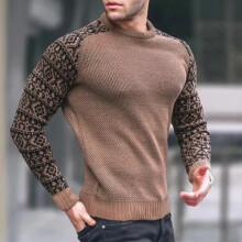(XL, dark khaki) Men Winter Warm Crew Neck Knitted Sweater Jumper Casual Sweatshirt Pullover Tops