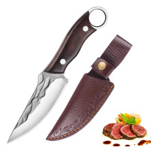Chef Knife 4.5 Inch Handmade Forged Carbon Steel Small Kitchen Knife with Wooden Handle and Sheath