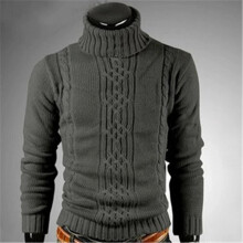 (Dark Gray, L) Long Sleeve Pullover Roll Sweater Winter Warm Turtle Neck Jumper Mens Knitted