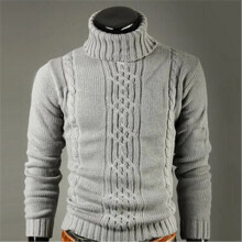 (Light Gray, M) Long Sleeve Pullover Roll Sweater Winter Warm Turtle Neck Jumper Mens Knitted