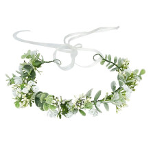 Coroană florală pentru halou de mireasă, cununiță de flori lucrată manual cu design elegant și frunză verde, flori de mătase pentru