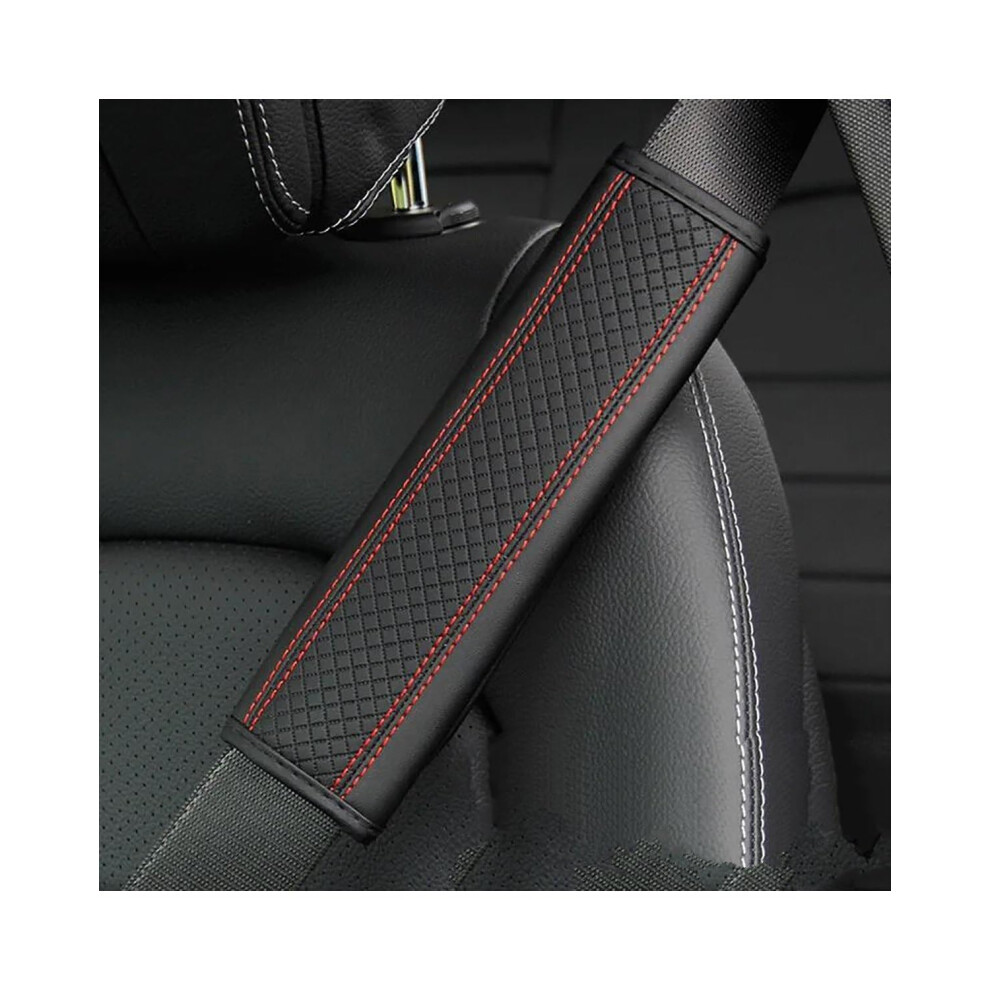 Car Seat Belt Cover Pu Leather Shoulder Pad Breathable Soft Protector For Comfort Black/Red 9365049475167