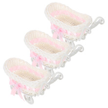 3Stk Rosa PP Babywagen Körbe, Imitation Rattan, Geschenk & Party