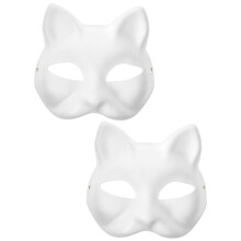 2Stk Weiß Papier Cat Maske Diy Handbemalte Tier Halbmaske