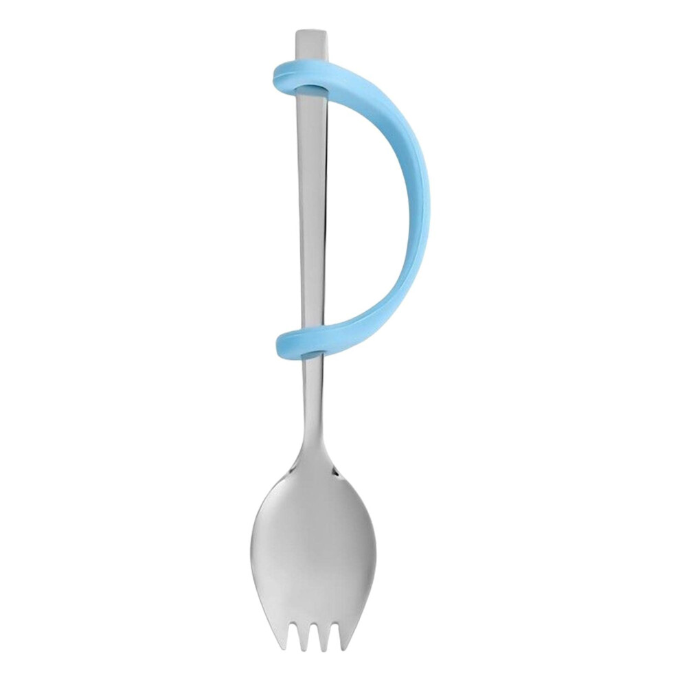 AntiShake Eating Aid Tableware Silicone Eating Tool Spoon Fork w Strap, Spoon Fork with Strap