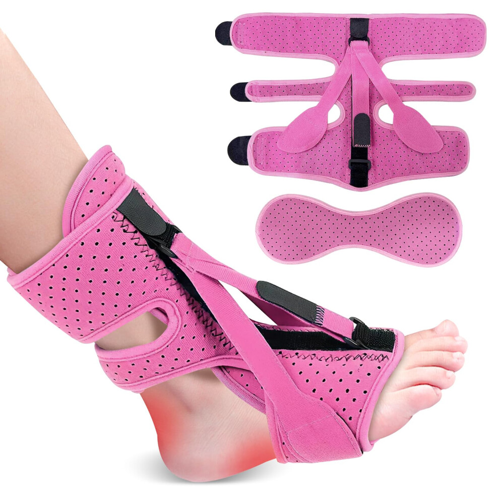 Plantar Fasciitis Night Splint, Adjustable Foot Support, Ankle Brace (Pink)