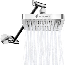 Square Rain Shower Head with Extension Arm Height Adjustable, Pressure, Easy Install (Chrome, 6' 11' Arm)