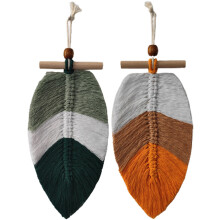 2 blatt-makramee wanddeko, gewebter hängeschmuck für