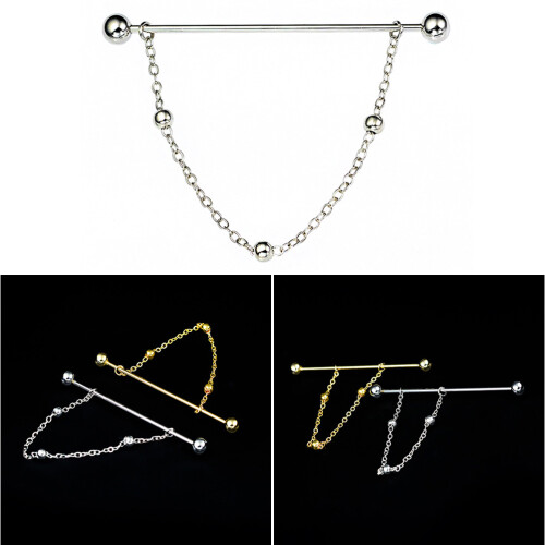 Collar Pin Kugeln Verschraubbar Mit Kette Silber