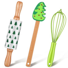 3Pcs Smooth Silicone and Wooden Rolling Pin Set for Festive Baking