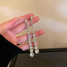 Long Dangle Earrings with Cubic Zirconia, CZ Statement Linear Drop Earrings in Elegant Tassel Design, Silver Crystal Long Dangle Earrings for Bridal