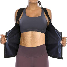 Sauna-Weste für Damen mit Reißverschluss, atmungsaktives Polymer-Schweiß-Tanktop aus schnelltrocknendem, leichtem Material, Taillenformer,