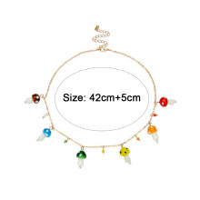 Ketting met paddenstoelvormige hanger, robuuste gouden bedelketting met smiley-design, handgemaakte retro sieraden voor vrouwen, hypoallergeen