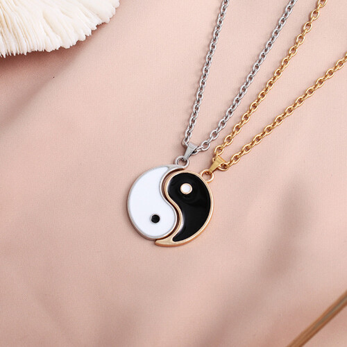 Κολιέ μενταγιόν Yin Yang για ζευγάρια, ασορτί κολιέ από ανοξείδωτο ατσάλι με σχέδιο 2