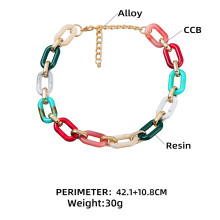 Opvallende statementketting, kleurrijke schakelketting met holle en dikke schakels, lichtgewicht ketting van hars en acryl, verstelbare maat voor