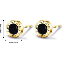 Round Stud Earrings with Roman Numeral Detail, 18K Gold Plated Stainless Steel Earrings for Women and Men, Tarnish Resistant Hypoallergenic Jewelry