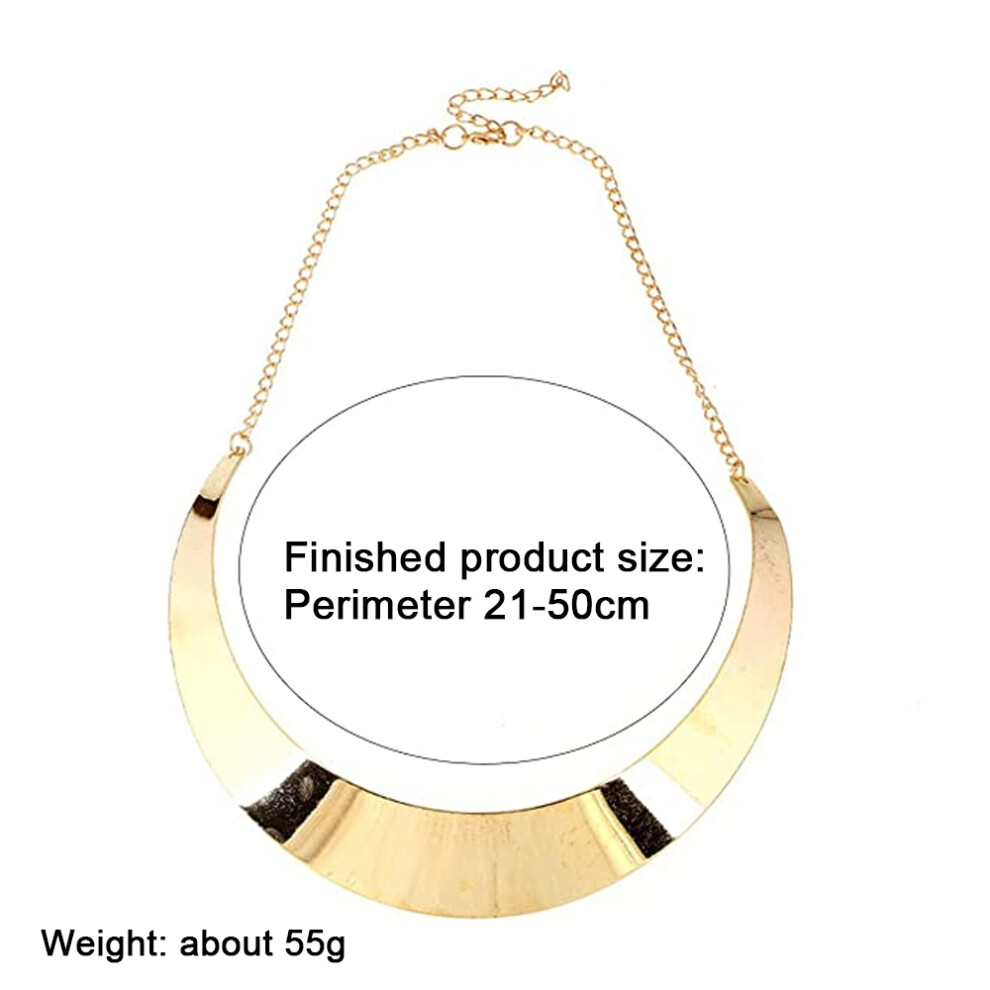 Women's Gold Statement Necklace For Men, Futuristic Jewelry Design Abstract Metal Choker Collar Bib Punk Aesthetic Tone Accessory, Bold Design Gilded
