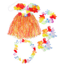 6Pz Set Gonna Erba Hawaii Hula Per Elastico Colorato