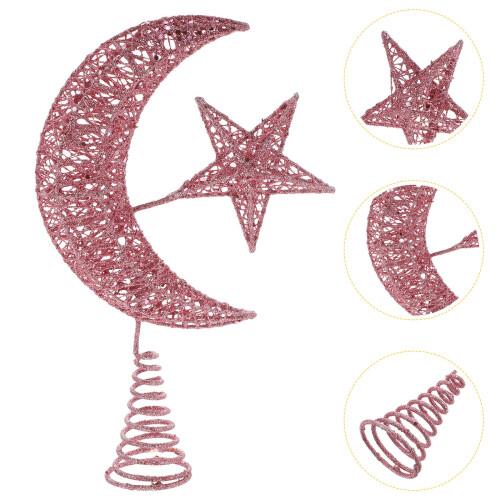 1X Glitter Baumspitze Stern & Mond Rosa Langlebige 2