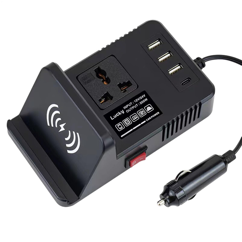 200W Car Power Inverter With 3 Fast Charging Usb Ports, 12V/24V Voltage Converter For Laptop And Phone 9365049478854