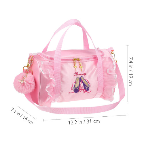 Ballet Dance Bag With Embroidered Pattern And Fluffy Ball Keychain 1