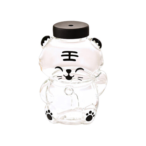 Leak Proof Glass Drinking Cup with Straw Cute Bear Shape-1 1