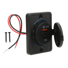 Travel Charger Outlet, Dual USB Fast Charge PD & QC3.0 4 12-24V Vehicles, Surface Mount w/ LED Indicator, Waterproof & Dustproof Cap 4 Cars
