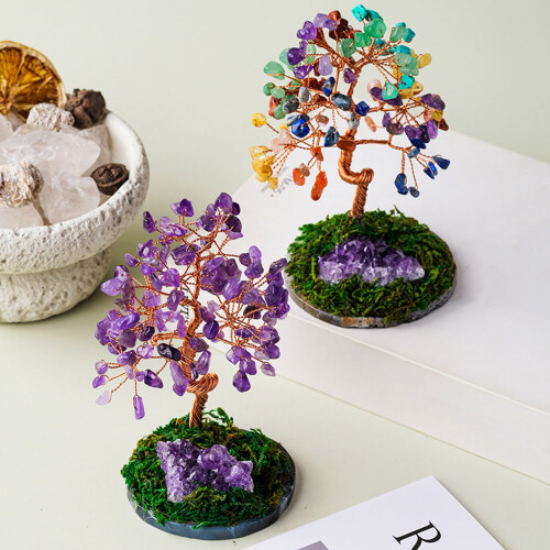 Crystal Money Tree Statue with Base-Colorful crystal 1