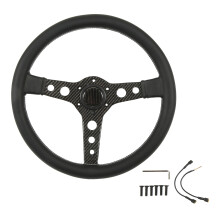 Lapos Drift kormánykerék, 350 mm-es univerzális Motorsport Upgrade4Cars, 6 csavaros bőr és karbon küllővel, kényelmes markolattal, gyors