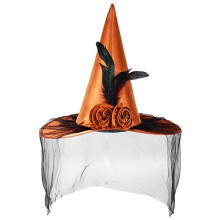 Chapeau de sorcière confortable avec appliques de voile-orange