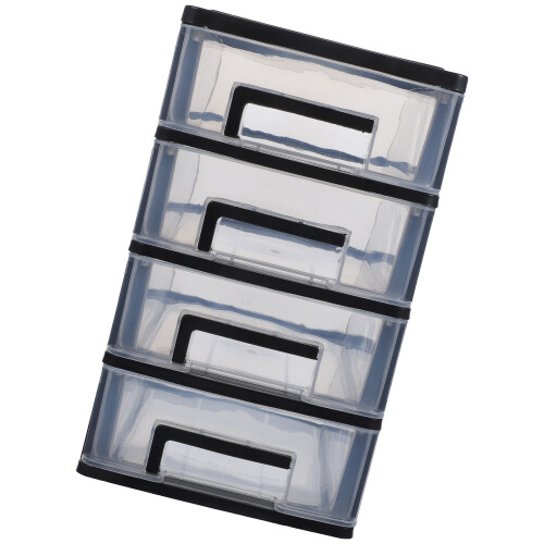 plástico 4 camadas gaveta preto e transparente