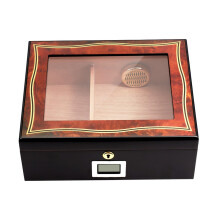 Cigar Humidor Box Cigar Case Cedar Wood Cigar Box Gift for 50 Cigars with Glass and Hygrometer Humidifier Bar Divider