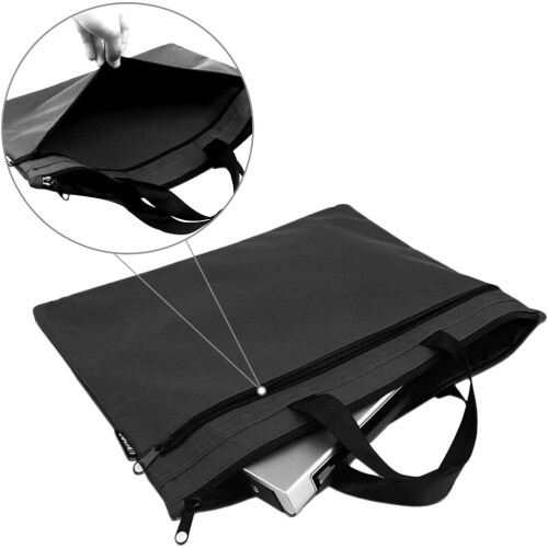 Office Document Bag Zippered A4 File Case Portable Briefcase Black 2